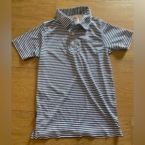 Garb kids golf polo with navy & white stripes & Floridian golf course logo S EUC